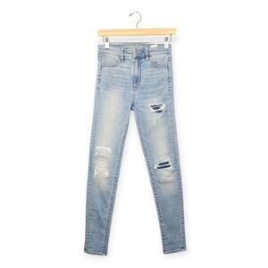 American Eagle Light Wash Super High Rise Super Stretch Jeggings Size 0